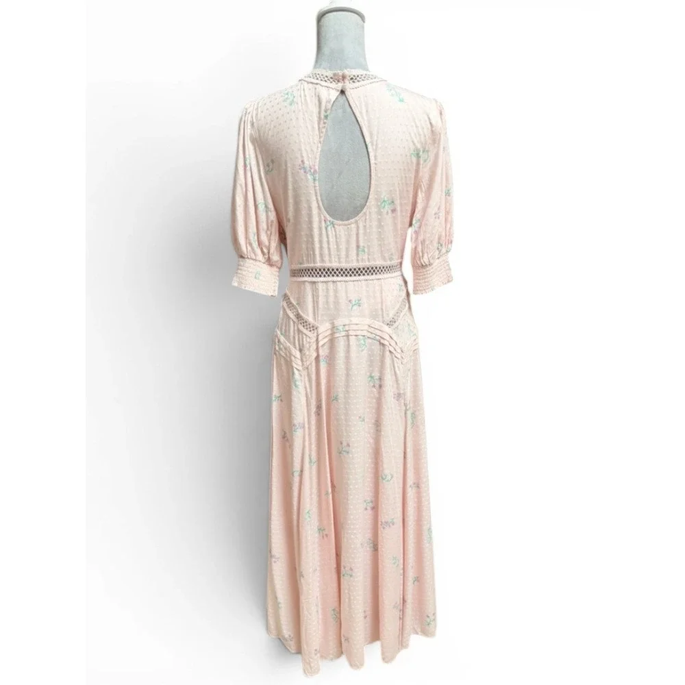 Free People Dress Women 6 Pink Still In Love Floral Maxi Boho Coquette Cottage‎